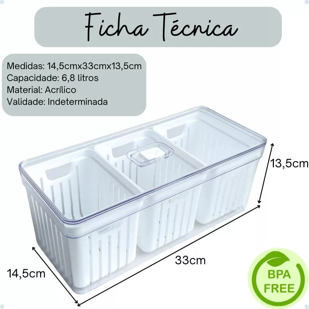 Organizador de Geladeira com Cestos de Drenagem - 6 a 8 Litros