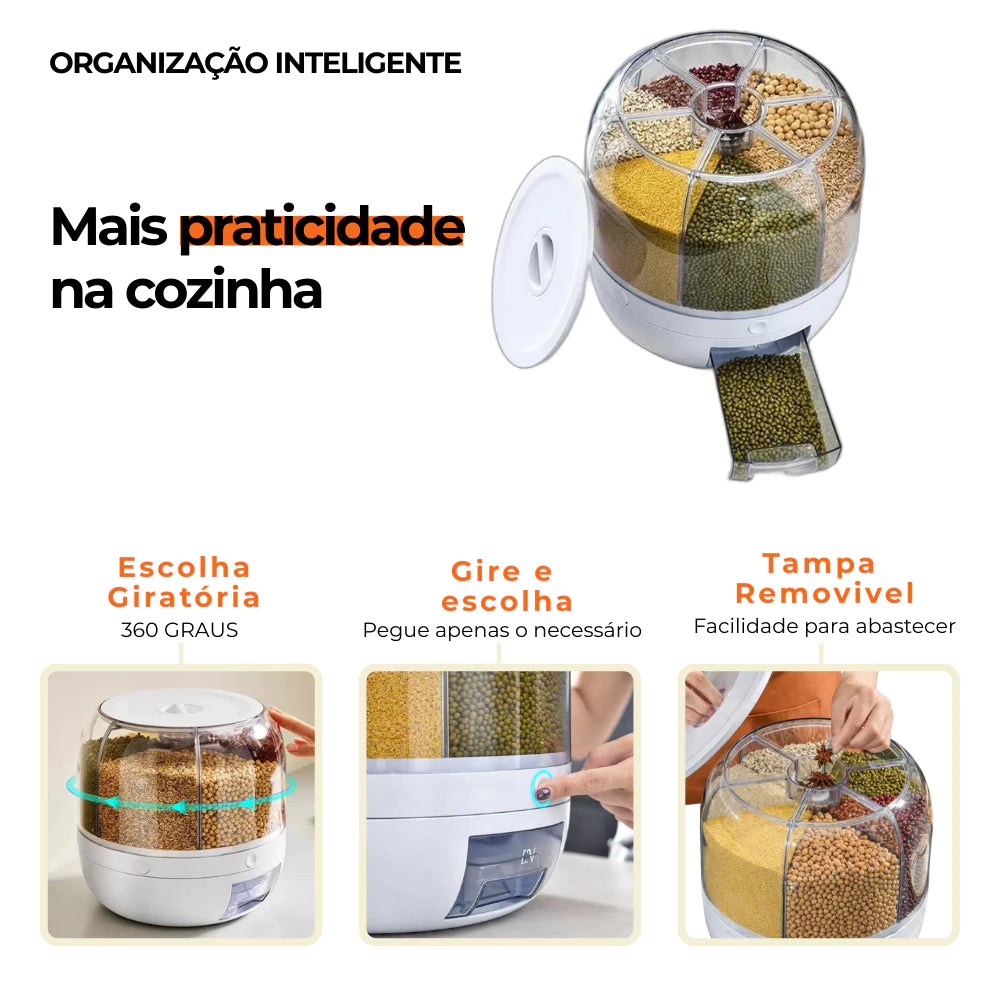 Organizador Giratório para Grãos e Cereais com 6 Divisórias