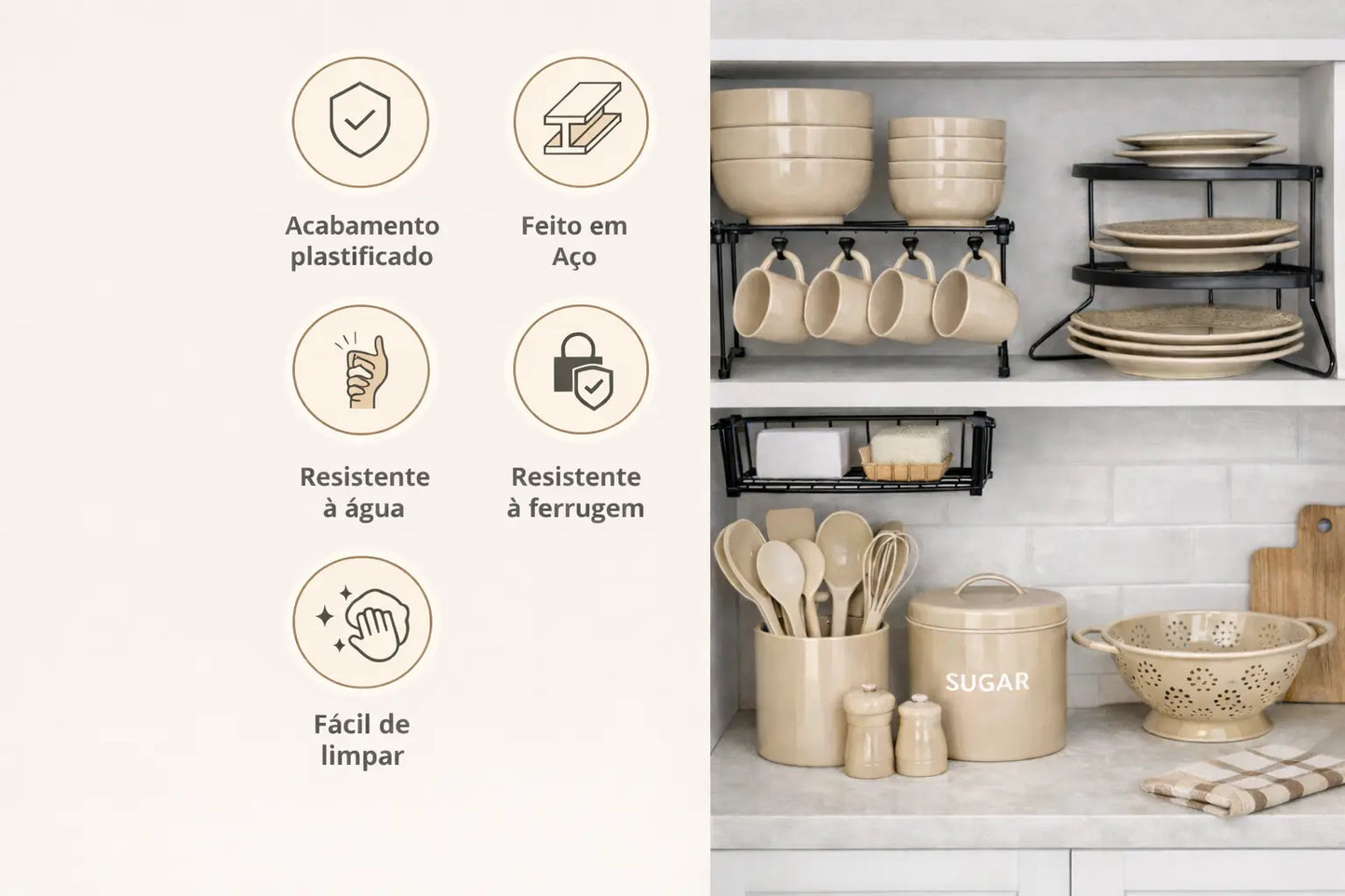 Kit com 5 Organizadores Cozinha- Cor Preto