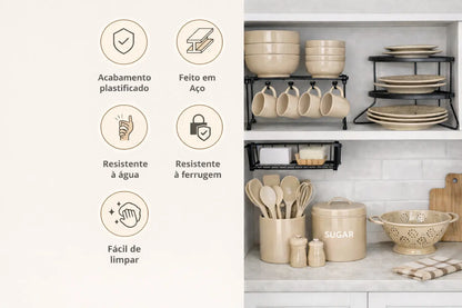 Kit com 5 Organizadores Cozinha- Cor Preto