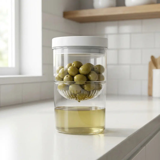 Pote para Conserva com Separador de Liquido +  Garfo