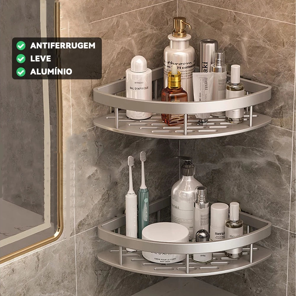 Kit com 2 Suportes de Shampoo em alumínio  – Organização Sem Furo
