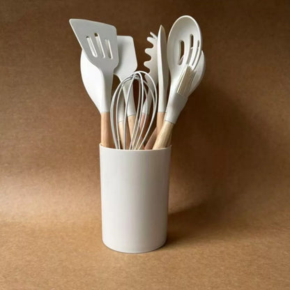 Kit Cozinha 12 Peças Antiaderente – Silicone e Madeira