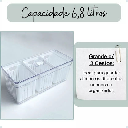Organizador de Geladeira com Cestos de Drenagem - 6 a 8 Litros