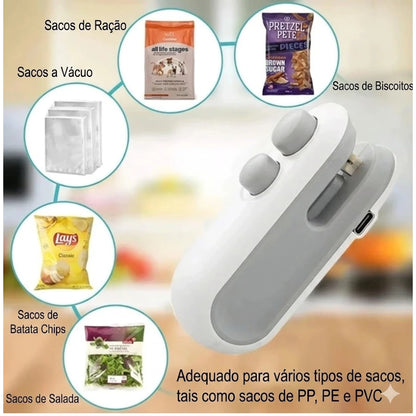 Kit 2 Mini seladoras e Cortadoras de embalagens Portátil - 2 em 1 Recarregável Magnética