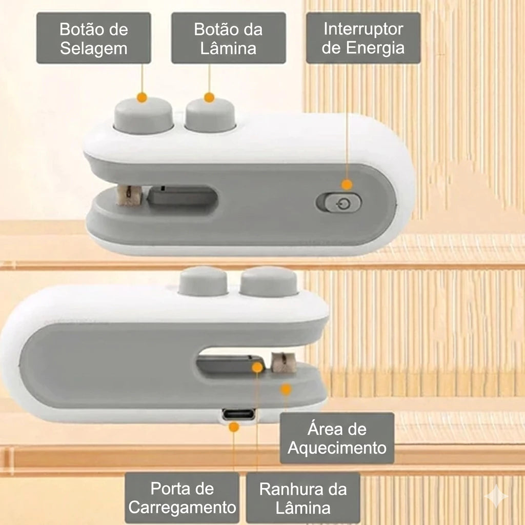 Kit 2 Mini seladoras e Cortadoras de embalagens Portátil - 2 em 1 Recarregável Magnética