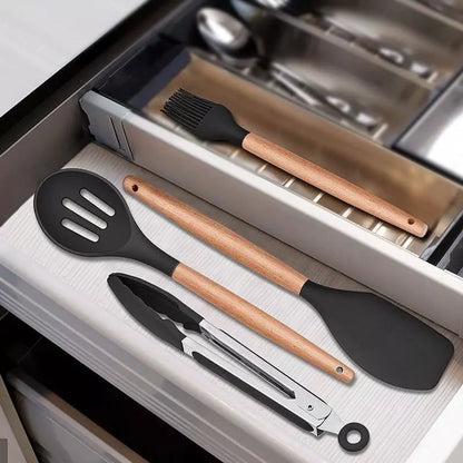 Kit Cozinha 12 Peças Antiaderente – Silicone e Madeira